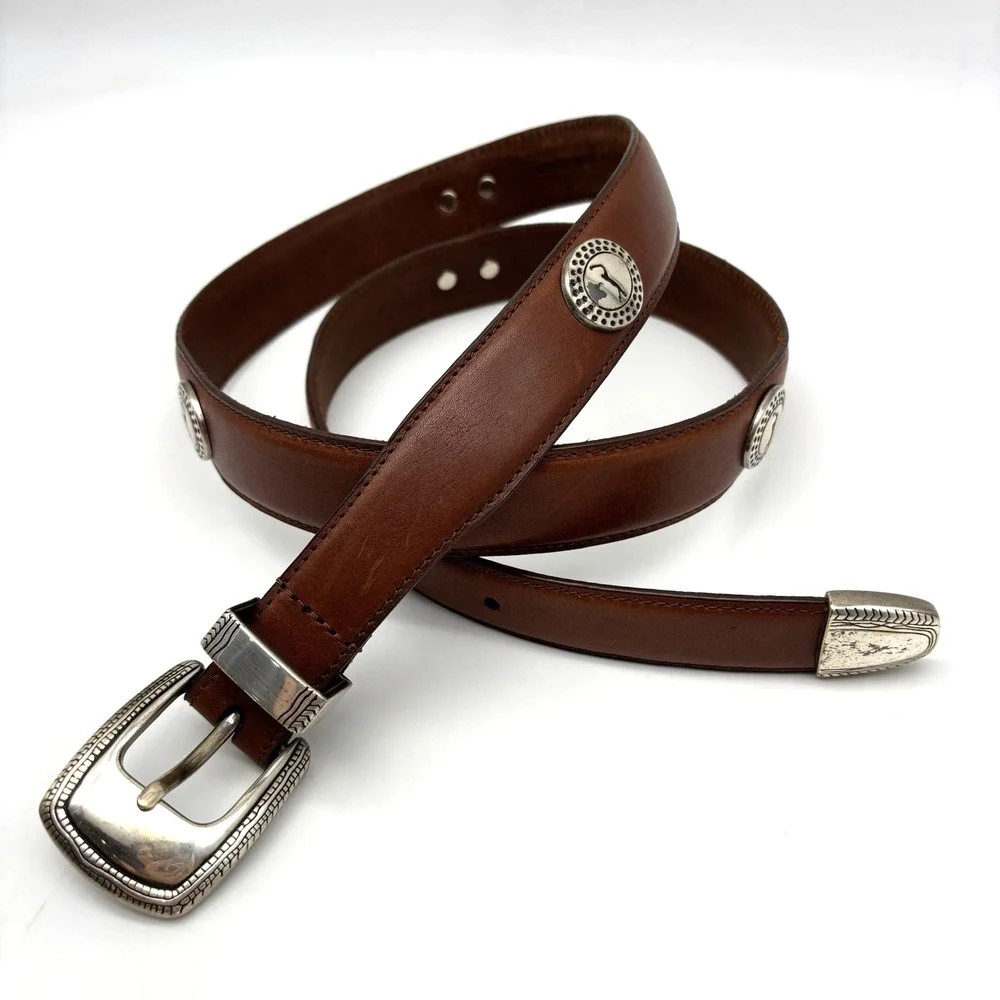 Vintage 90s PGA Tour Brown Full Grain Leather Concho Golf Belt 40 38-42